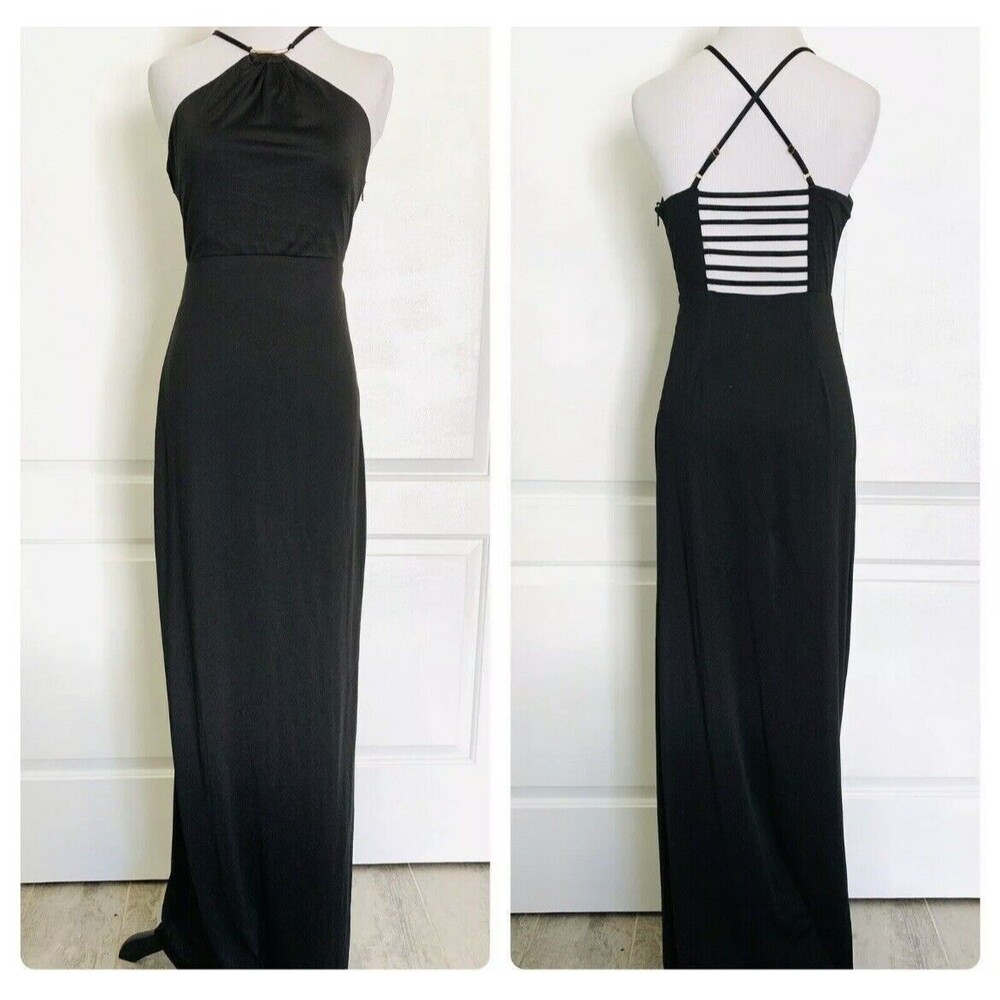 ANGL Halter High Neck Black Maxi Dress Slinky Formal Prom Los Angeles Boutique M